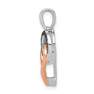 14K White and Rose Gold White and Black Diamond Hearts Pendant