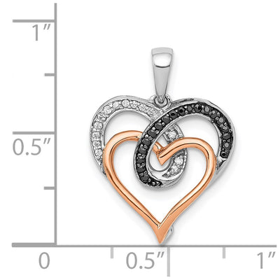 14K White and Rose Gold White and Black Diamond Hearts Pendant