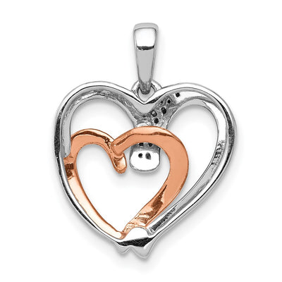 14K White and Rose Gold 1/. Diamond Double Heart Pendant