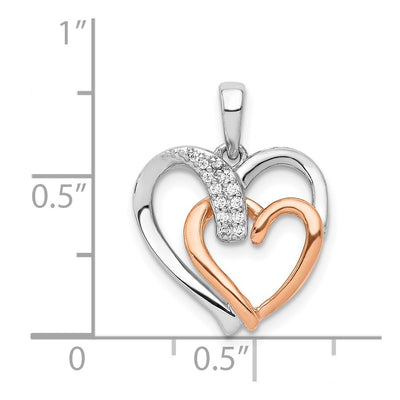 14K White and Rose Gold 1/. Diamond Double Heart Pendant