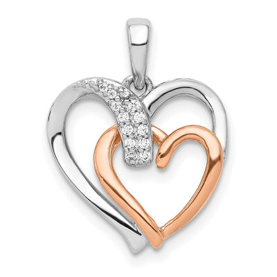14K White and Rose Gold 1/. Diamond Double Heart Pendant
