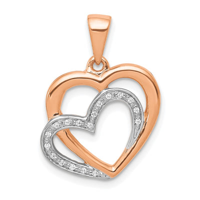 14K Rose Gold w/ Rhodium Diamond Entwined Hearts Pendant