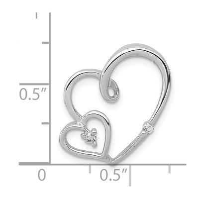 14K White Gold 1/. Diamond Double Hearts Chain Slide