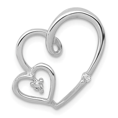 14K White Gold 1/. Diamond Double Hearts Chain Slide