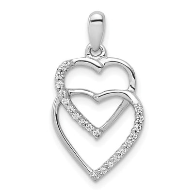 14K White Gold Diamond 1/. Entwined Hearts Pendant
