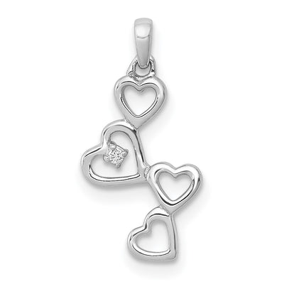 14K White Gold .. Diamond Four Hearts Pendant