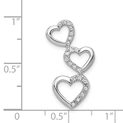14K White Gold 1/. Diamond Triple Heart Chain Slide