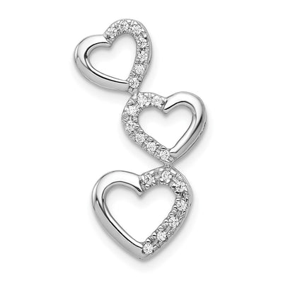 14K White Gold 1/. Diamond Triple Heart Chain Slide