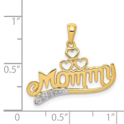 14K .02 Diamond MOMMY Double Heart pendant