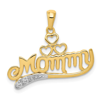 14K .02 Diamond MOMMY Double Heart pendant