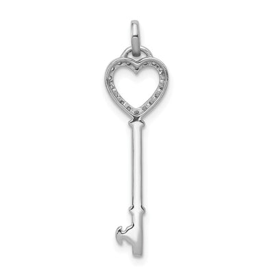 14K White Gold Diamond Heart Key Pendant