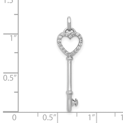 14K White Gold Diamond Heart Key Pendant
