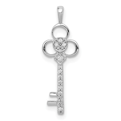 14K white gold diamond key pendant
