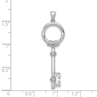 14K White Gold Diamond Circle Key Pendant