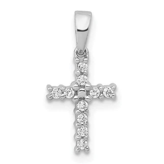 14k White Gold . Diamond Latin Cross Pendant, 16 x 7mm