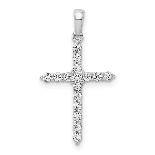 14k White Gold Polished 1/. Diamond Cross Pendant, 24 x 13mm