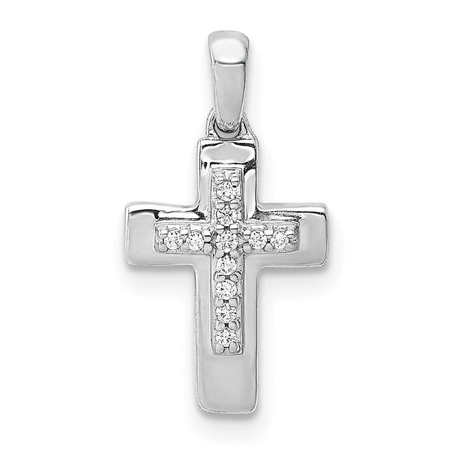 14k White Gold .. Diamond Cross Pendant, 17 x 9.5mm