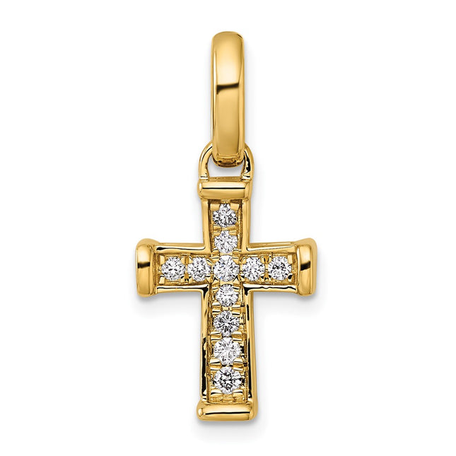 14k Small Diamond Latin Cross Pendant, 26.1 x 12.5mm
