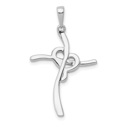 14K White Gold 1/. Champagne Diamond Heart Cross Pendant