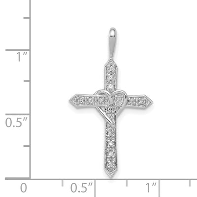 14K White Gold AA 1/. Diamond Heart Cross Pendant