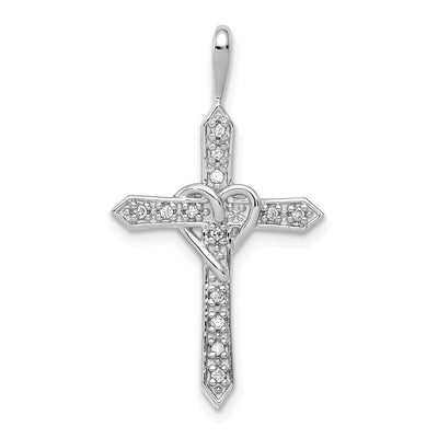 14K White Gold AA 1/. Diamond Heart Cross Pendant