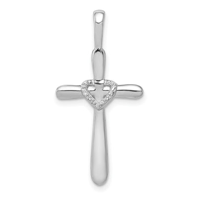 14K White Gold 1/. Diamond Cross w/Heart Pendant