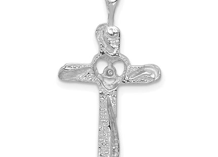 14K white gold diamond cross pendant, further view