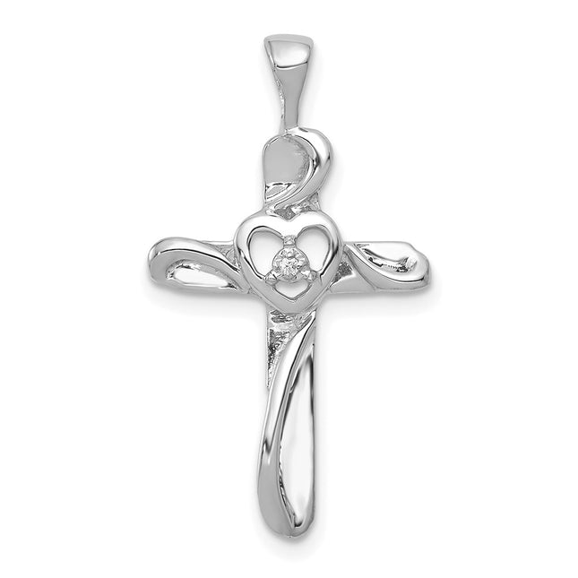 14k White Gold AA Diamond Cross Pendant, 28 x 15.5mm