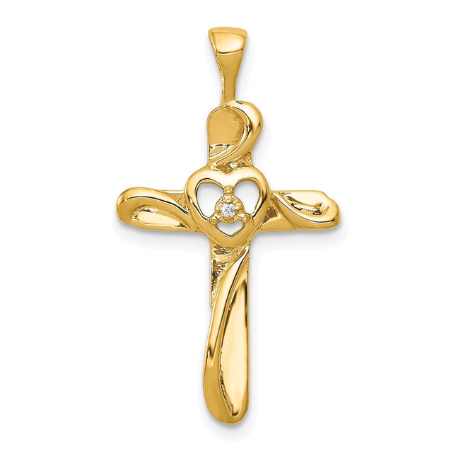 14k AA Diamond Cross Pendant, 28 x 15.5mm