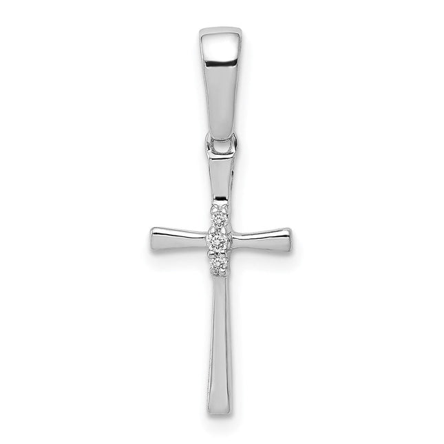14k White Gold .. Diamond Cross Pendant, 16.5 x 9mm