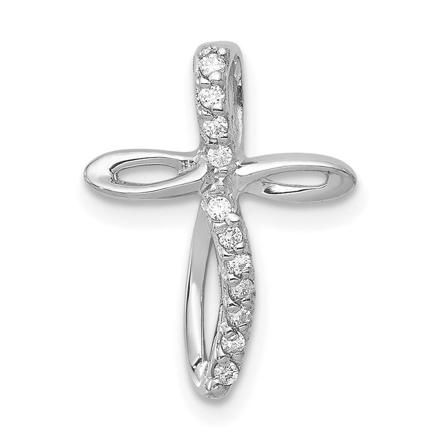 14k White Gold AA Diamond Cross Pendant, 17 x 12.5mm