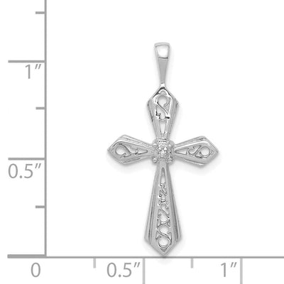 14K White Gold AA Diamond Passion Cross Pendant, 28 x 14mm