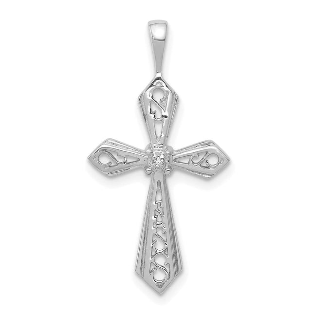 14k White Gold AA Diamond Passion Cross Pendant, 28 x 14mm