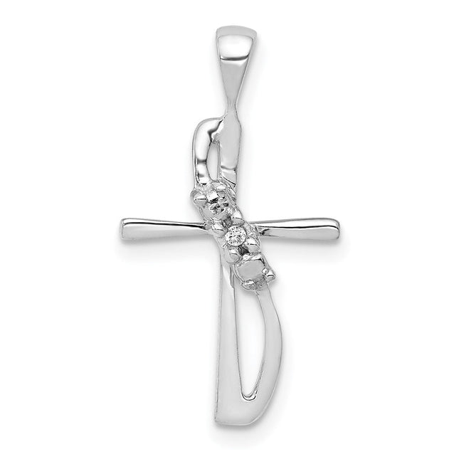 14k White Gold .. Diamond Cross Pendant, 23.5 x 12.5mm