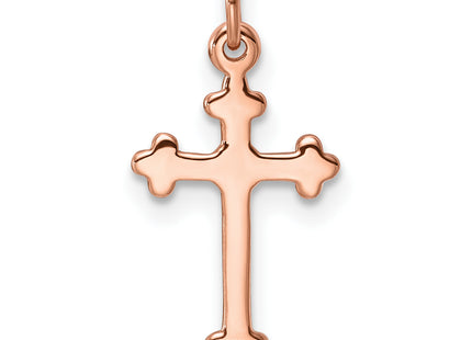 14k Rose Gold Small Diamond Budded Cross Pendant