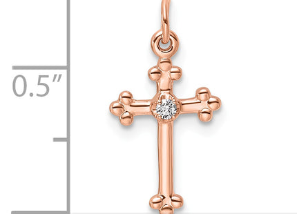 14k Rose Gold Small Diamond Budded Cross Pendant