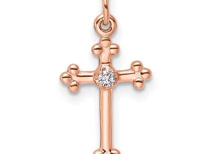 14k Rose Gold Small Diamond Budded Cross Pendant