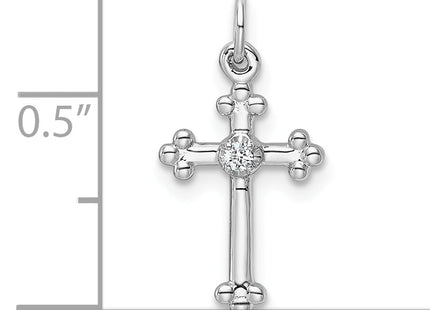 14k White Gold Small Diamond Budded Cross Pendant