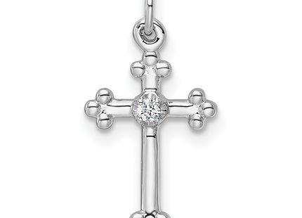 14k White Gold Small Diamond Budded Cross Pendant