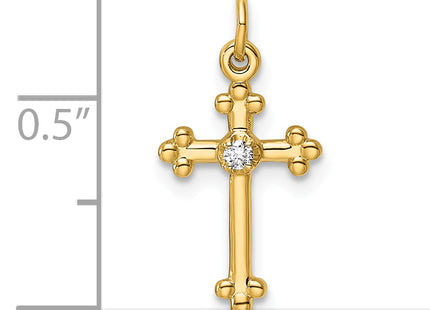 14k Small Diamond Budded Cross Pendant, 21.5 x 9mm