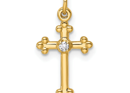 14k Small Diamond Budded Cross Pendant, 21.5 x 9mm