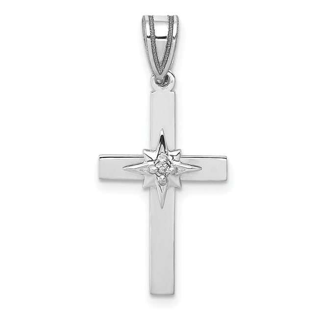 14K white gold diamond cross pendant