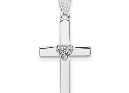 14k White Gold . Diamond Heart Cross Pendant (Style PM5038-001-WA)