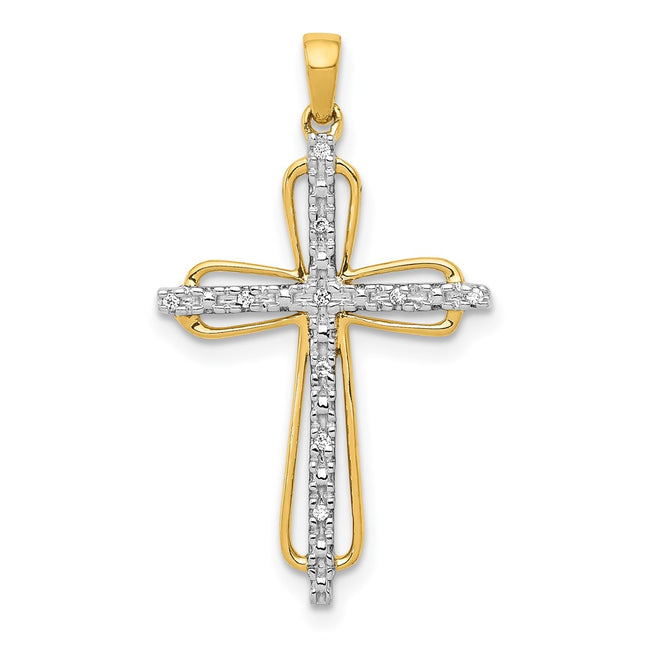 14k & rhodium Diamond Cross Pendant, 29 x 16.5mm