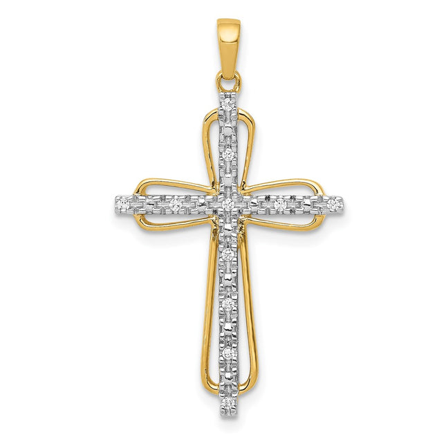 14k & rhodium Diamond Cross Pendant, 33 x 19mm