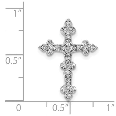 14K White Gold 1/. Diamond Filigree Cross Chain Slide, 22.5 x 16.25mm