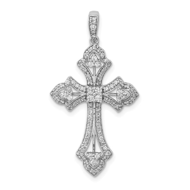 14k White Gold 1/. Diamond Fancy Cross Pendant, 35 x 18.5mm