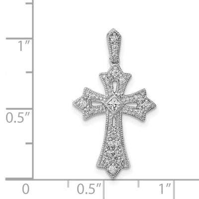 14K White Gold 1/. Diamond Fleur de Lis Cross Pendant