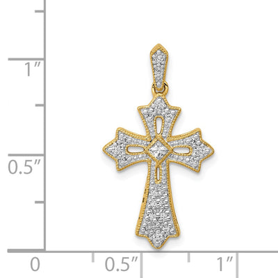 14K 1/. Diamond Fleur de Lis Cross Pendant