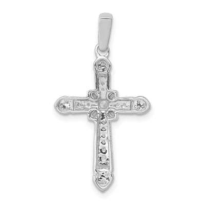 14K White Gold 1/. Diamond Filigree Cross Pendant, 28 x 15.5mm
